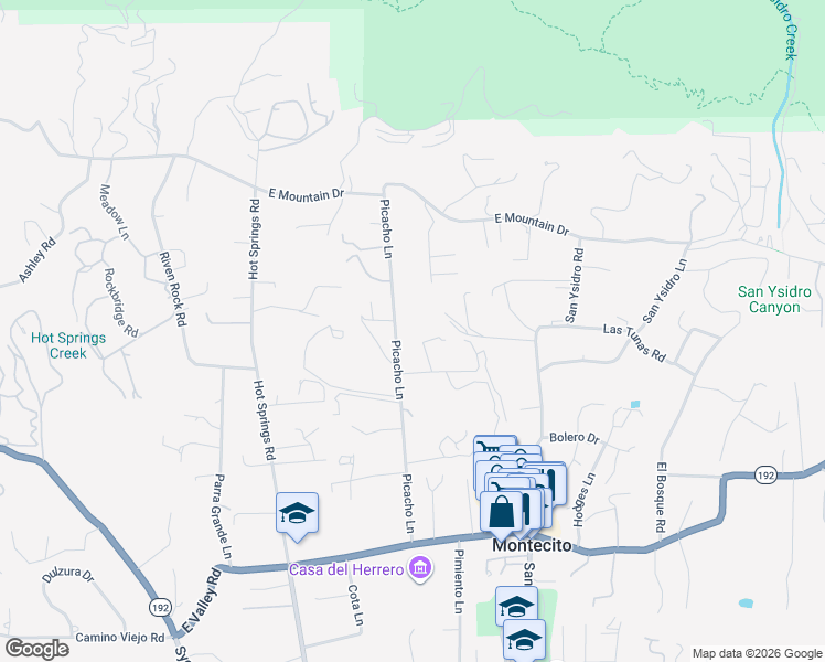 map of restaurants, bars, coffee shops, grocery stores, and more near 742 Picacho Lane in Montecito