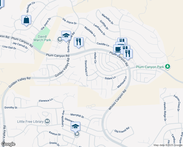 map of restaurants, bars, coffee shops, grocery stores, and more near 19621 Edgehurst Lane in Santa Clarita