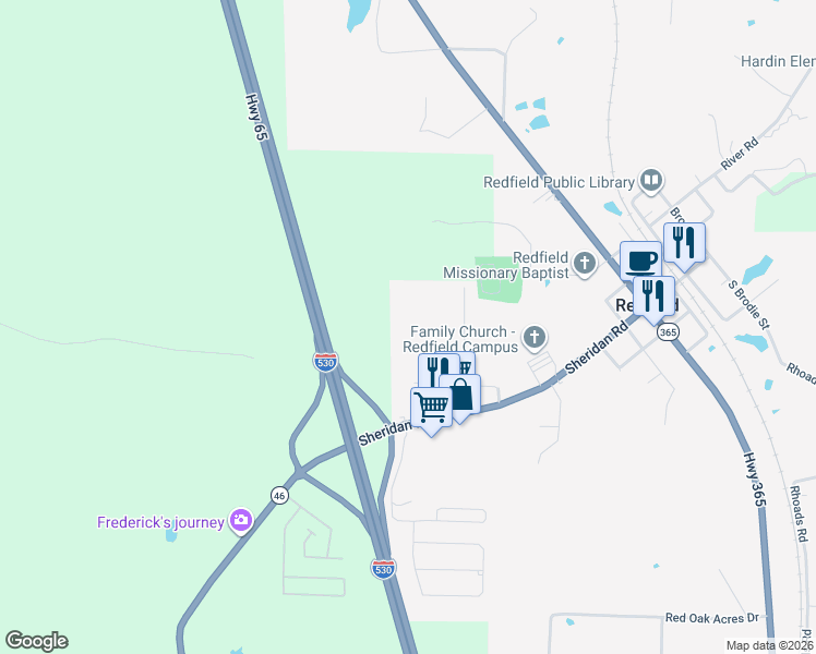 map of restaurants, bars, coffee shops, grocery stores, and more near 1019 Olive Road in Redfield