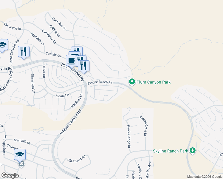 map of restaurants, bars, coffee shops, grocery stores, and more near 19127 Malabar Street in Santa Clarita