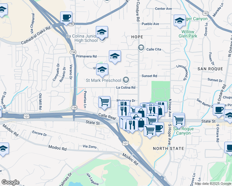 map of restaurants, bars, coffee shops, grocery stores, and more near 231 Lee Drive in Santa Barbara