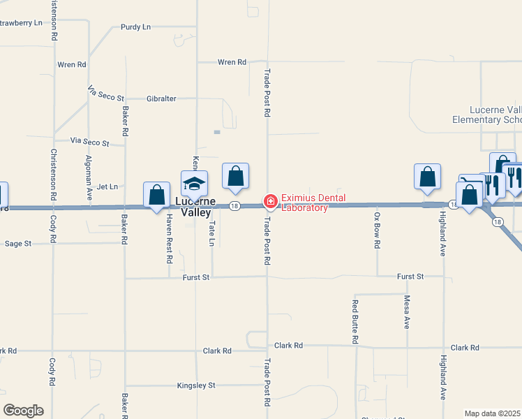 map of restaurants, bars, coffee shops, grocery stores, and more near 32193 California 18 in Lucerne Valley