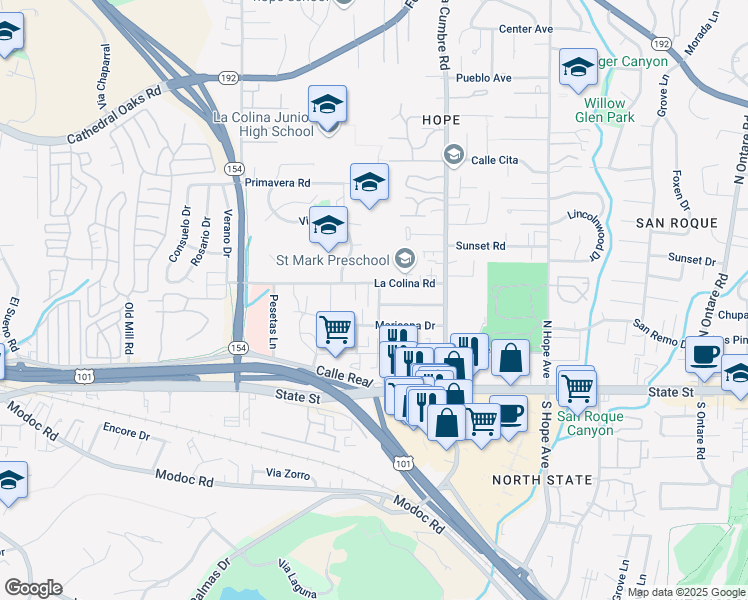 map of restaurants, bars, coffee shops, grocery stores, and more near 231 Lee Drive in Santa Barbara