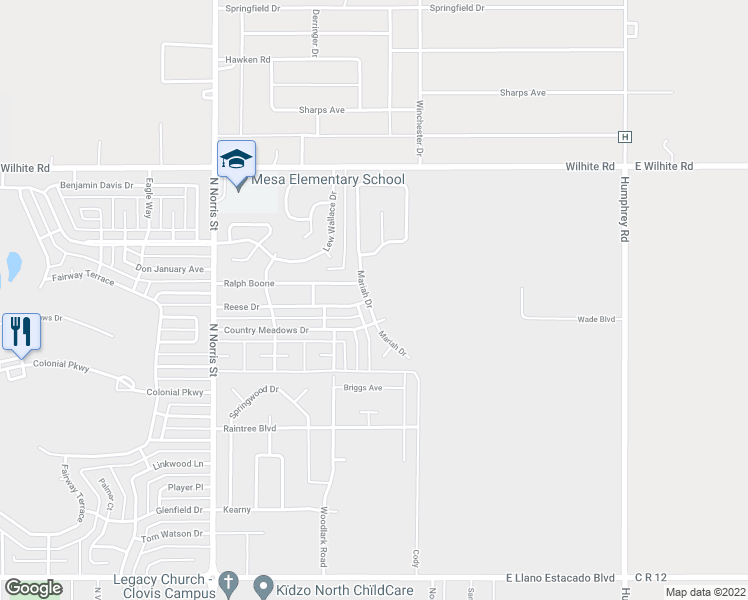 map of restaurants, bars, coffee shops, grocery stores, and more near 4013 Mariah Drive in Clovis