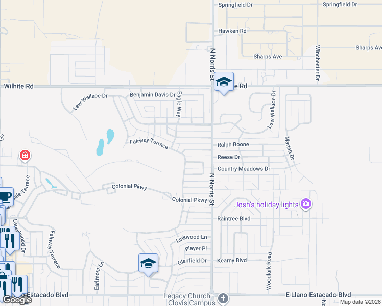 map of restaurants, bars, coffee shops, grocery stores, and more near 3817 Ben Hogan Drive in Clovis
