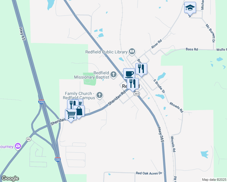 map of restaurants, bars, coffee shops, grocery stores, and more near 2 Grant Street in Redfield