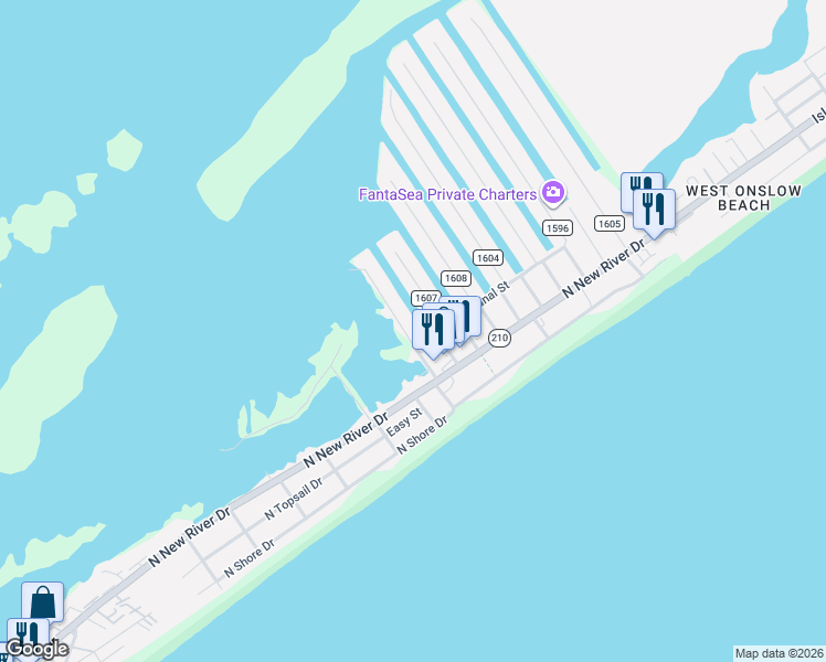 map of restaurants, bars, coffee shops, grocery stores, and more near 912 Broadway Street in Surf City