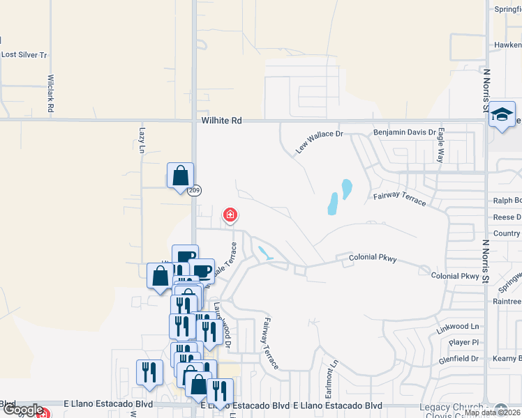 map of restaurants, bars, coffee shops, grocery stores, and more near 412 Diamondhead Drive in Clovis