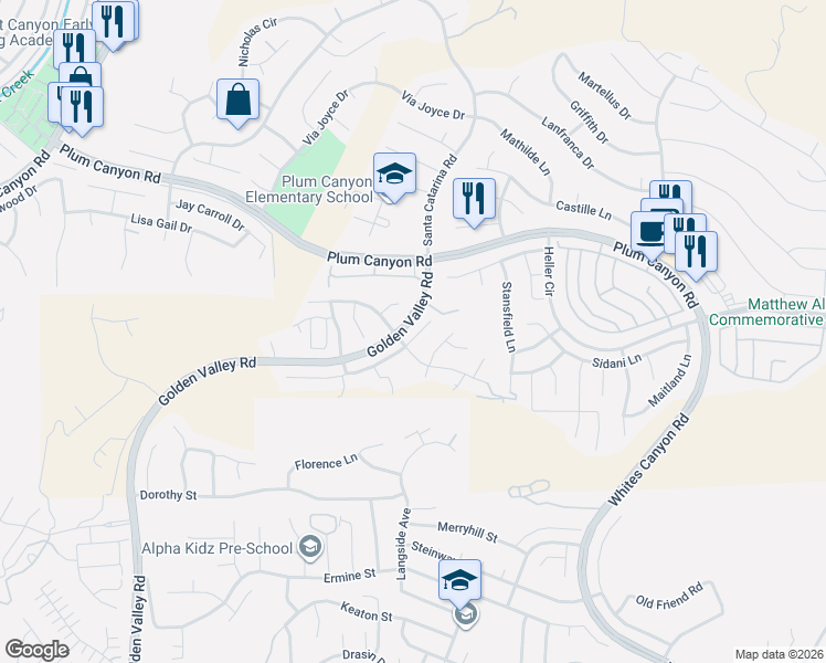 map of restaurants, bars, coffee shops, grocery stores, and more near 19833 Christopher Lane in Santa Clarita