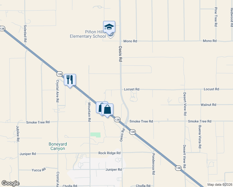 map of restaurants, bars, coffee shops, grocery stores, and more near 875 Locust Road in Pinon Hills