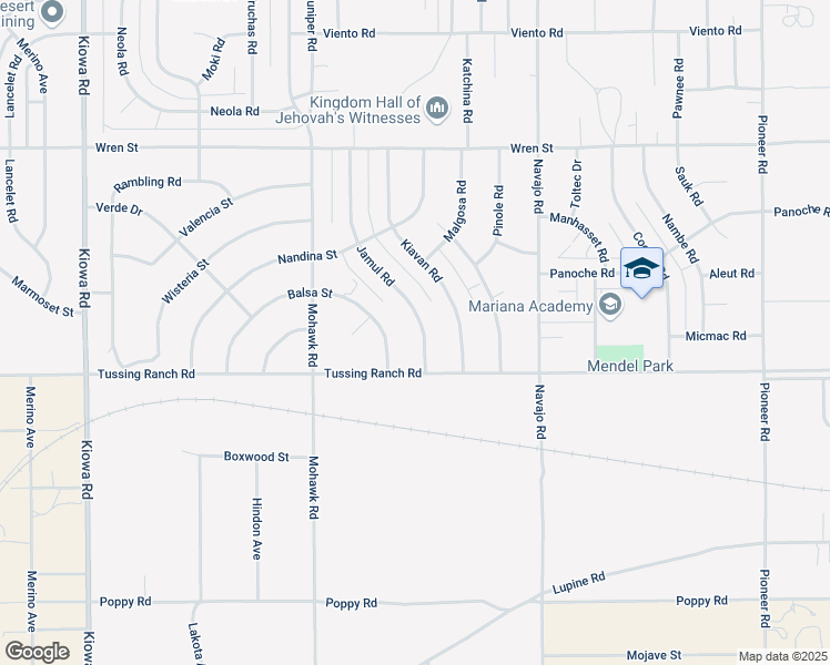 map of restaurants, bars, coffee shops, grocery stores, and more near 10578 Jamul Road in Apple Valley