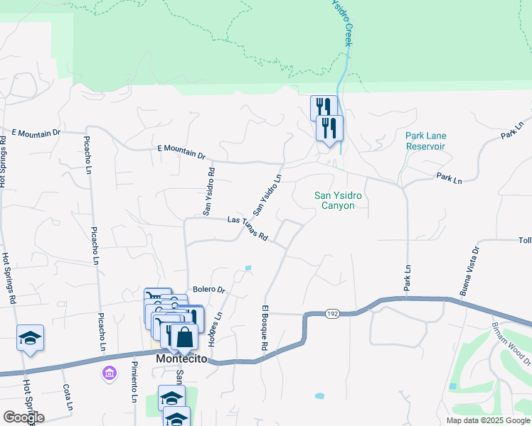 map of restaurants, bars, coffee shops, grocery stores, and more near 840 San Ysidro Lane in Montecito