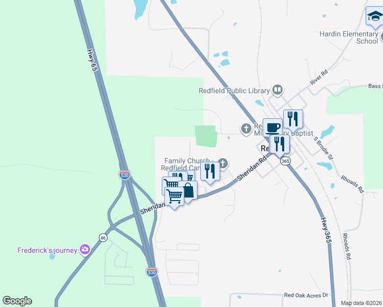 map of restaurants, bars, coffee shops, grocery stores, and more near 1019 Olive St in Redfield