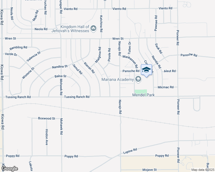 map of restaurants, bars, coffee shops, grocery stores, and more near 10578 Tecopa Road in Apple Valley