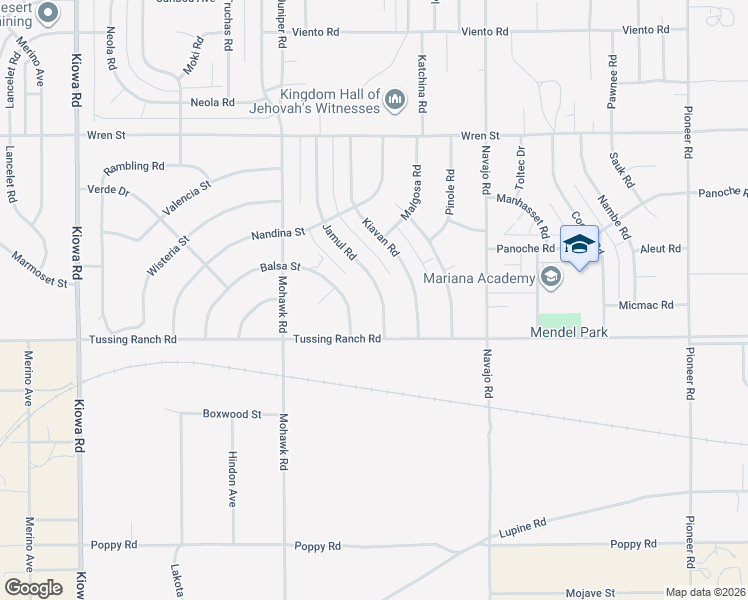 map of restaurants, bars, coffee shops, grocery stores, and more near 10578 Jamul Road in Apple Valley