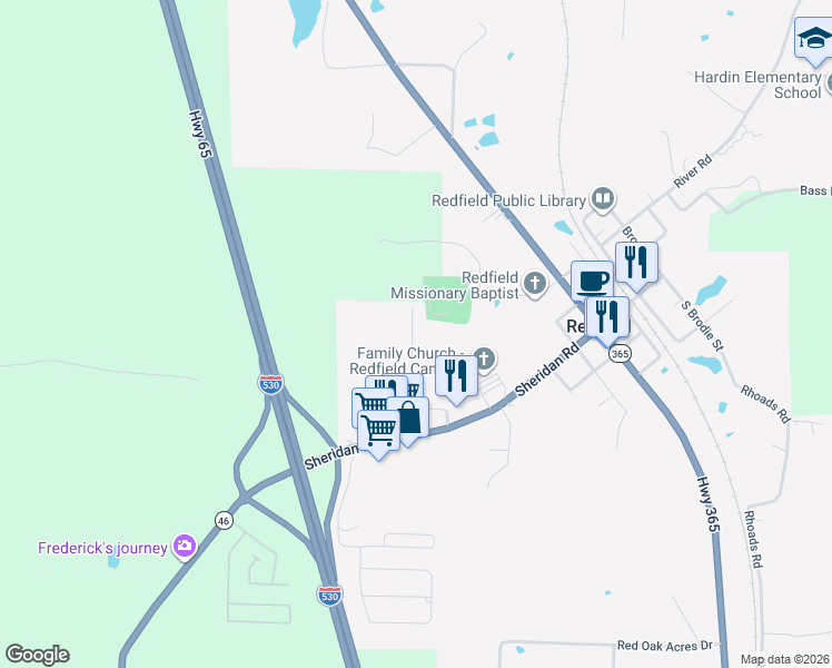 map of restaurants, bars, coffee shops, grocery stores, and more near 1019 Olive St in Redfield