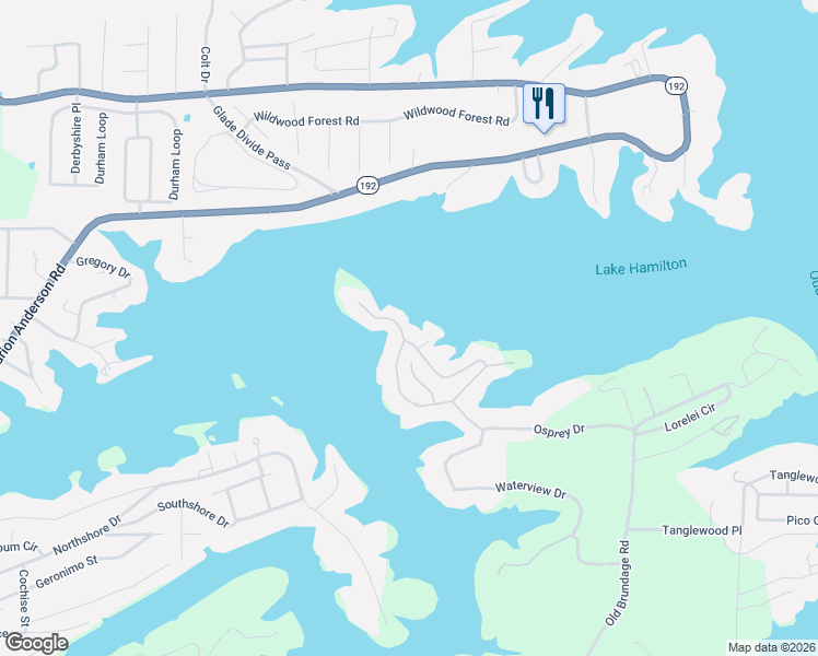 map of restaurants, bars, coffee shops, grocery stores, and more near 302 Osprey Point in Hot Springs