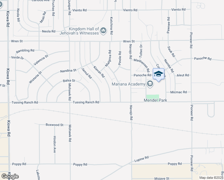 map of restaurants, bars, coffee shops, grocery stores, and more near 10575 Kiavan Road in Apple Valley