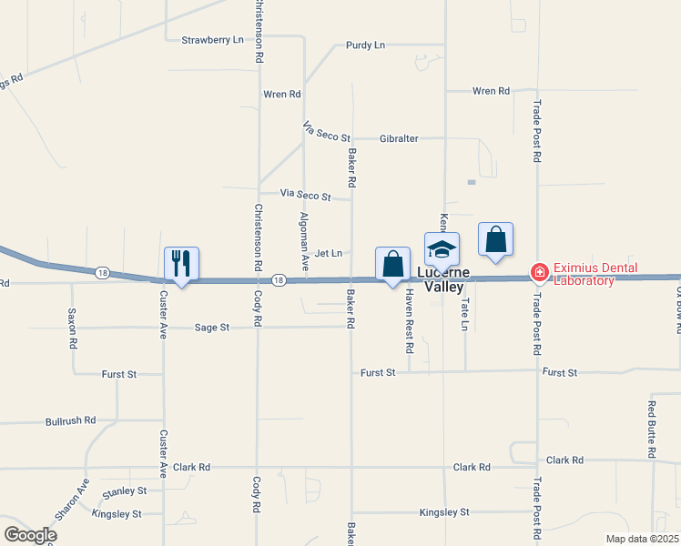 map of restaurants, bars, coffee shops, grocery stores, and more near California 18 in Lucerne Valley