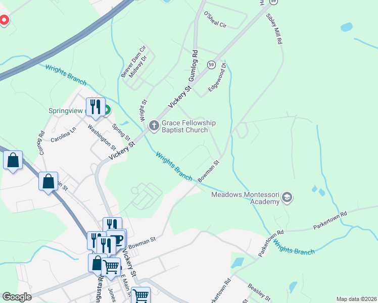 map of restaurants, bars, coffee shops, grocery stores, and more near 199 Stonebrook Place in Lavonia