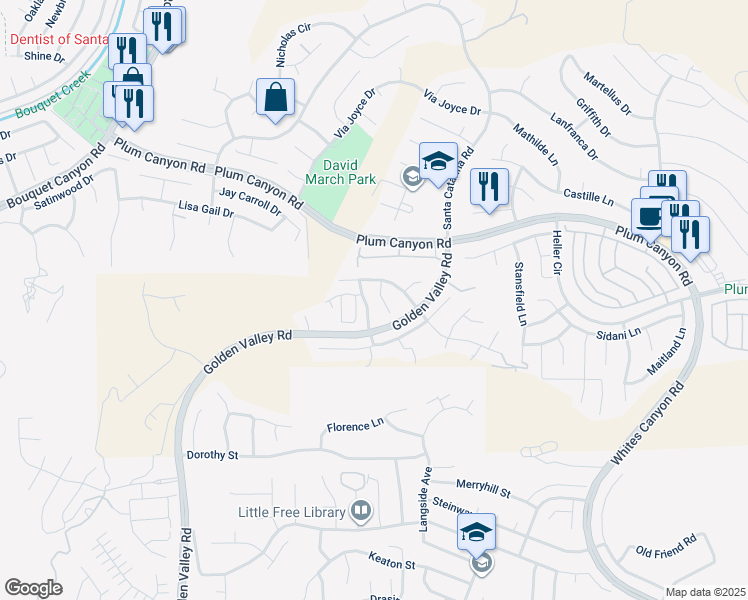 map of restaurants, bars, coffee shops, grocery stores, and more near 28229 Shirley Lane in Santa Clarita