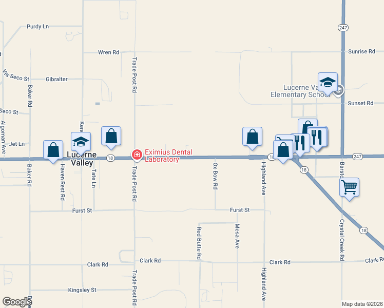map of restaurants, bars, coffee shops, grocery stores, and more near 32310 California 18 in Lucerne Valley