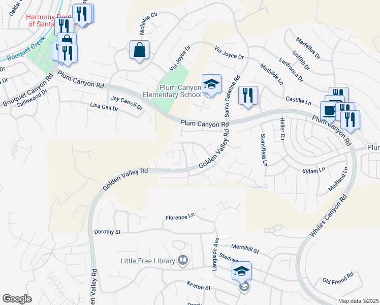 map of restaurants, bars, coffee shops, grocery stores, and more near 28229 Shirley Lane in Santa Clarita