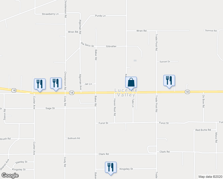 map of restaurants, bars, coffee shops, grocery stores, and more near 31818 California 18 in Lucerne Valley