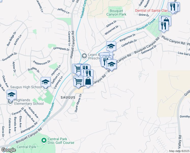 map of restaurants, bars, coffee shops, grocery stores, and more near 27616 Susan Beth Way in Santa Clarita