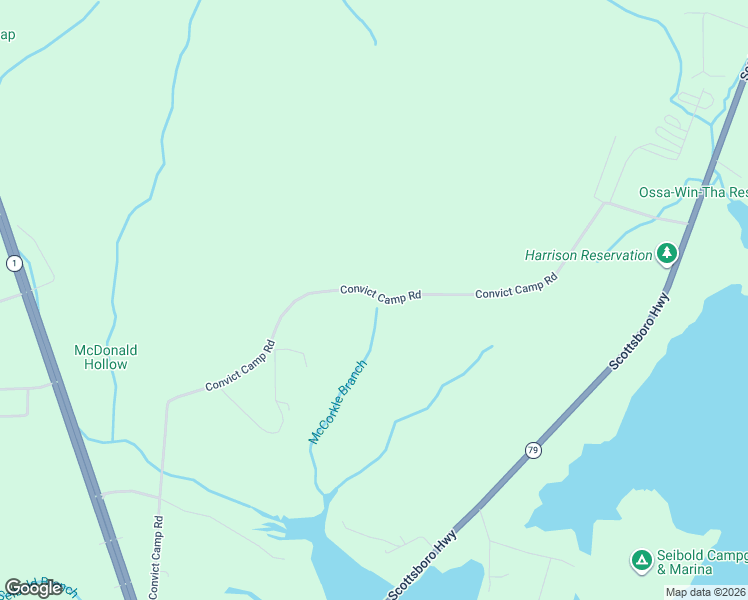 map of restaurants, bars, coffee shops, grocery stores, and more near 1040 Convict Camp Road in Guntersville