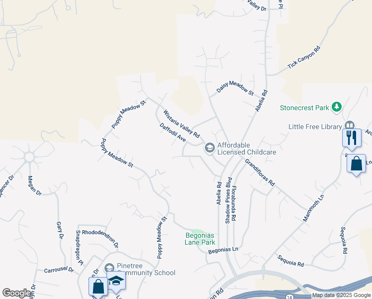 map of restaurants, bars, coffee shops, grocery stores, and more near 29644 Delphinium Avenue in Santa Clarita
