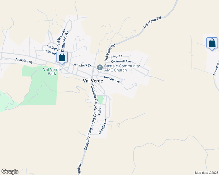 map of restaurants, bars, coffee shops, grocery stores, and more near Lincoln Avenue in Val Verde