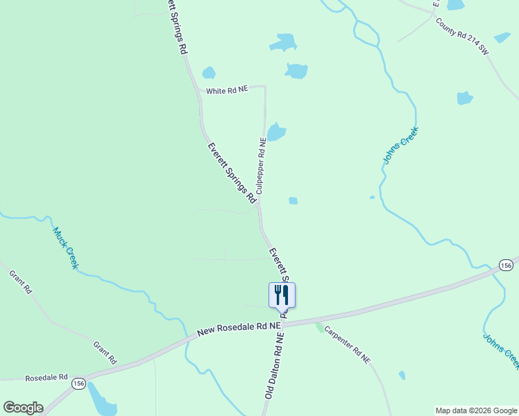 map of restaurants, bars, coffee shops, grocery stores, and more near 7 Culpepper Road Northeast in Calhoun