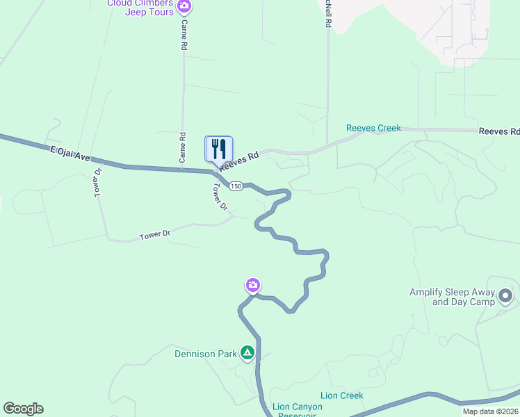 map of restaurants, bars, coffee shops, grocery stores, and more near 3490 East Ojai Avenue in Ojai