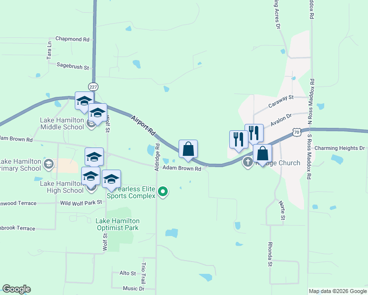 map of restaurants, bars, coffee shops, grocery stores, and more near 3364 Airport Road in Pearcy