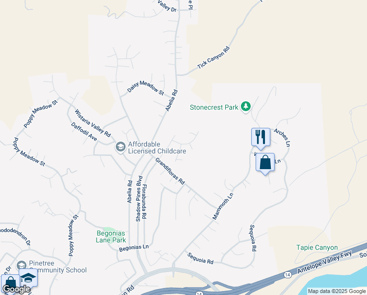 map of restaurants, bars, coffee shops, grocery stores, and more near 29730 Grand Canyon Road in Santa Clarita