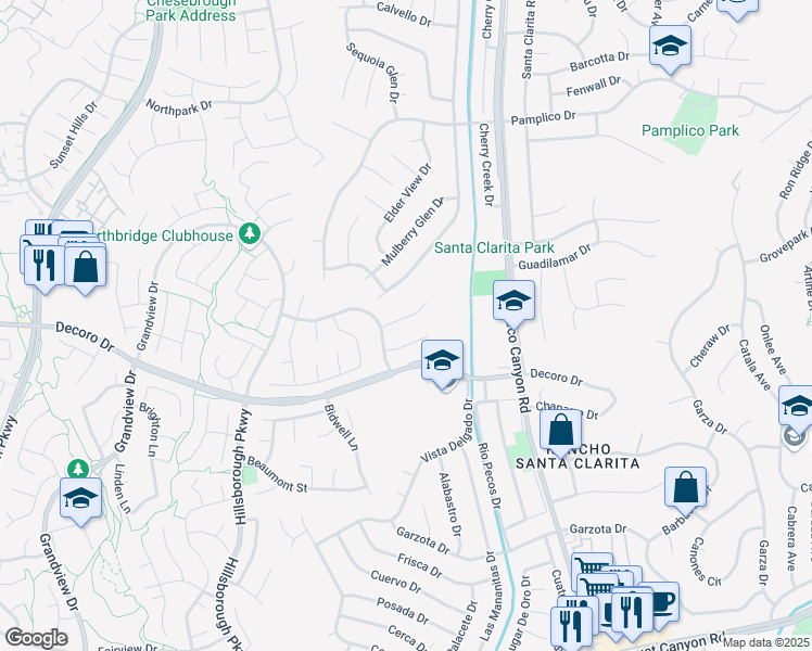 map of restaurants, bars, coffee shops, grocery stores, and more near 23024 Weymouth Place in Santa Clarita