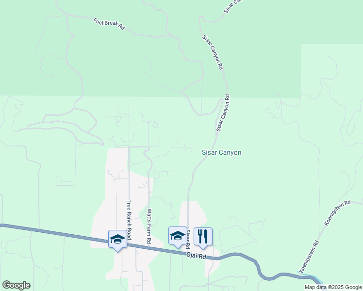 map of restaurants, bars, coffee shops, grocery stores, and more near 12742 Sisar Road in Ojai