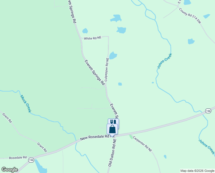 map of restaurants, bars, coffee shops, grocery stores, and more near 7 Culpepper Road Northeast in Calhoun