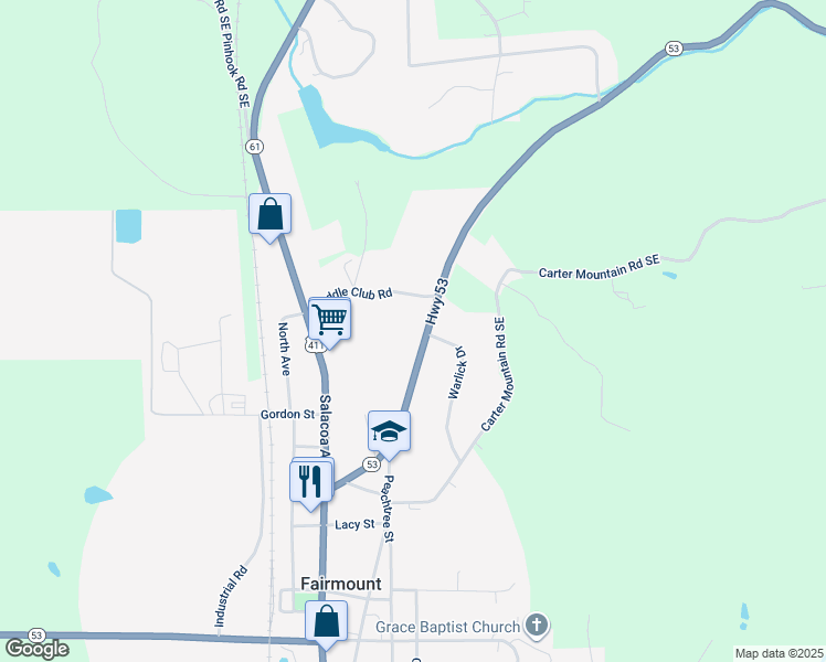 map of restaurants, bars, coffee shops, grocery stores, and more near 12104 Fairmount Highway Southeast in Fairmount