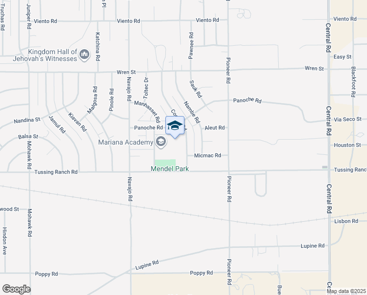 map of restaurants, bars, coffee shops, grocery stores, and more near 10592 Cochiti Road in Apple Valley