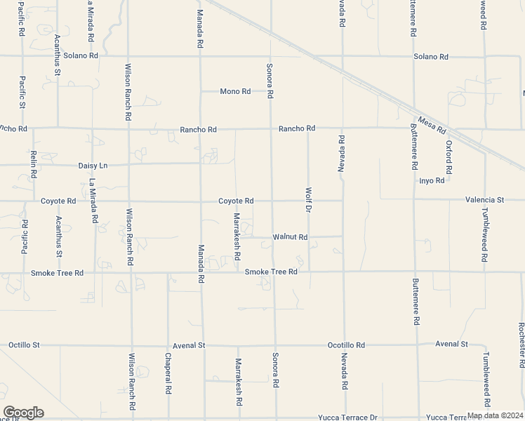 map of restaurants, bars, coffee shops, grocery stores, and more near 6895 Coyote Road in Phelan