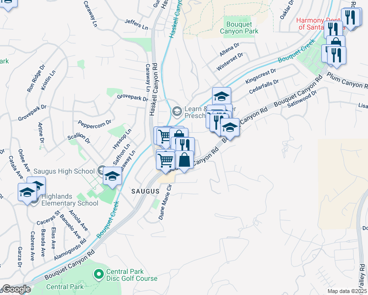map of restaurants, bars, coffee shops, grocery stores, and more near 27643 Susan Beth Way in Santa Clarita