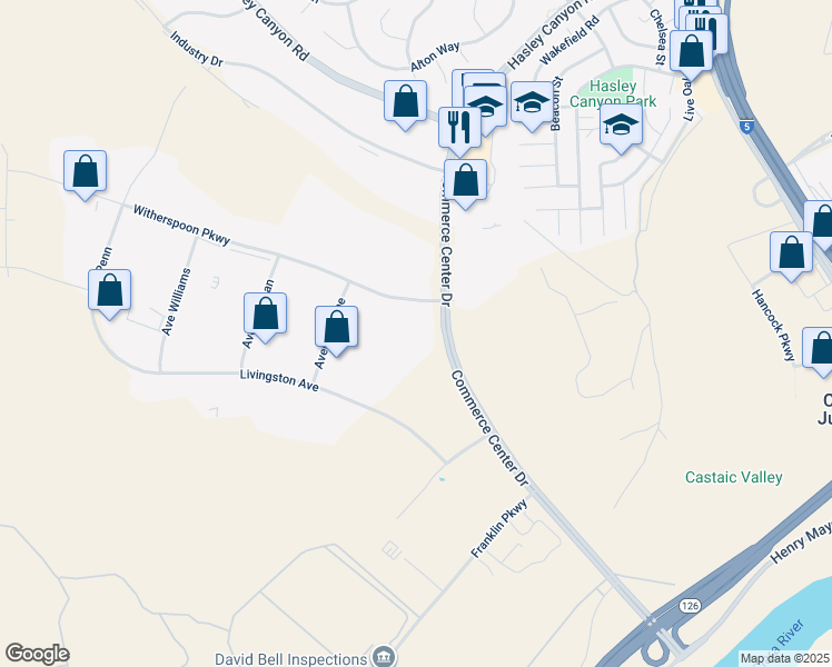 map of restaurants, bars, coffee shops, grocery stores, and more near 28104 Witherspoon Parkway in Los Angeles County