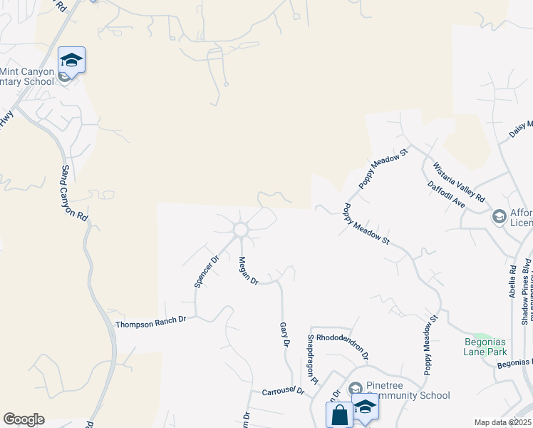 map of restaurants, bars, coffee shops, grocery stores, and more near 15621 Nahin Lane in Santa Clarita