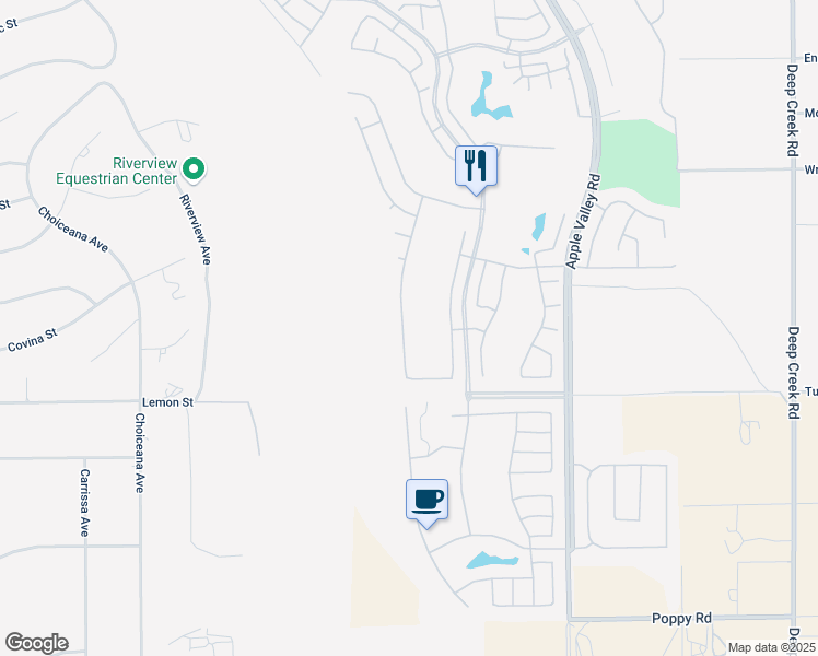 map of restaurants, bars, coffee shops, grocery stores, and more near 10637 Green Valley Road in Apple Valley