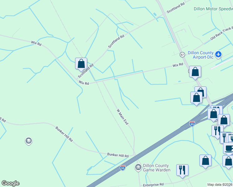 map of restaurants, bars, coffee shops, grocery stores, and more near 1538 West Main Extension in Dillon