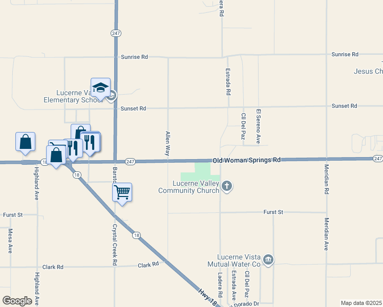 map of restaurants, bars, coffee shops, grocery stores, and more near California 247 in Lucerne Valley