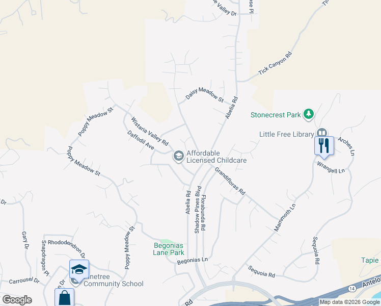 map of restaurants, bars, coffee shops, grocery stores, and more near 14852 Garden of Mums Place in Santa Clarita