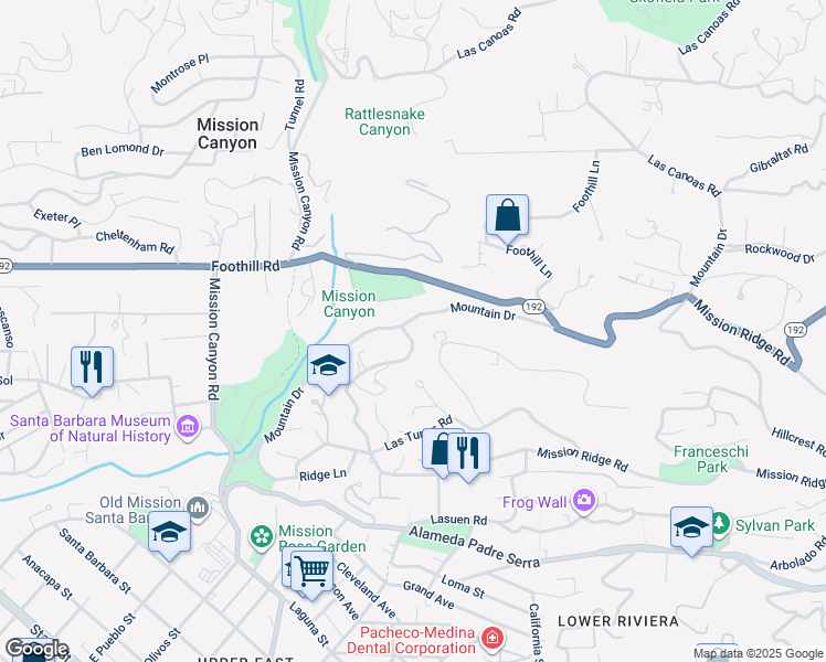 map of restaurants, bars, coffee shops, grocery stores, and more near 1060 Tremonto Road in Santa Barbara